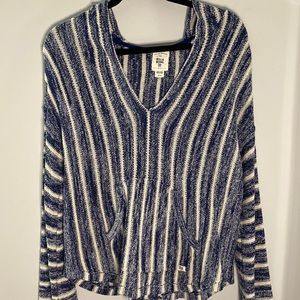 Billabong blue and white striped hooded sweater. Size medium